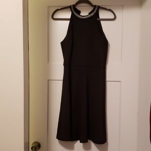 Black Dress with Pearl Studded Neckline-LBD